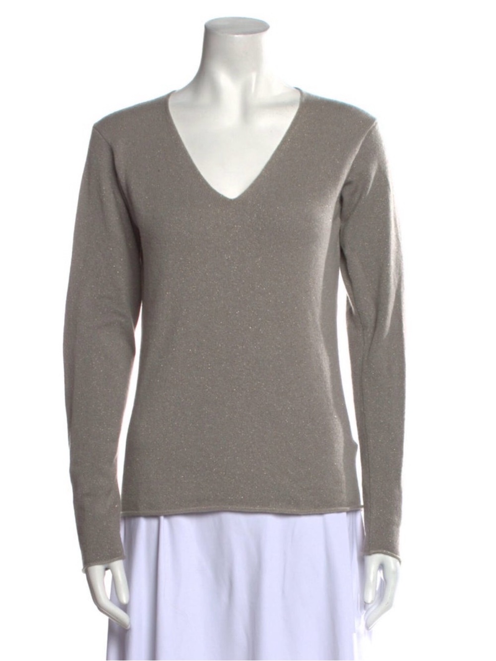 MASSIMO ALBA Women's Gray/Taupe w Gold Metallic V-Neck Long Sleeve Sweater. Sz M